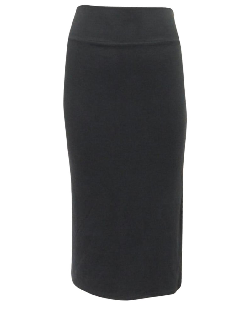 Front of a model wearing a size L Ribbed Skirt In Grey in Grey by Daniella Faye. | dia_product_style_image_id:357773